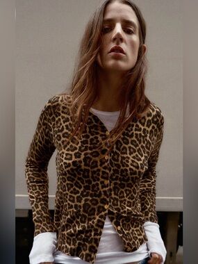 Zara Leopard Print Cardigan - Black & Tan